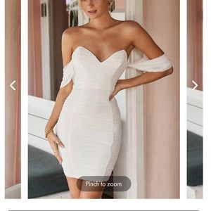 EVELINA DRAPED SLEEVE SWEETHEART NECKLINE RUCHED DRESS WHITE - Size 14